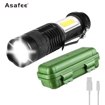 China Built-in emergency Asafee battery pocket torch light with gift box xpe cob emergency led portable mini rechargeable flashlight for sale