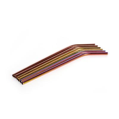 China Six Sustainable Colorful Curved Straight Bending Stainless Steel Straws Set Drinking Metal Straw Set for sale