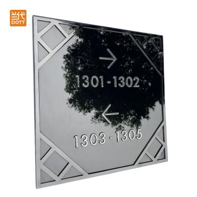 China High Quality Indoor Mirror Stainless Steel Metal Wall Sign Office Meeting Room Mirror Signage Business Signage Number for sale