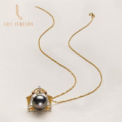 China New Design 18K Seawater Gold Tahitian Diamond Red Diamond Creative Luxury Black Pearl Pendant Handbag Necklace Gift Jewelry Sets Party CLASSIC for sale