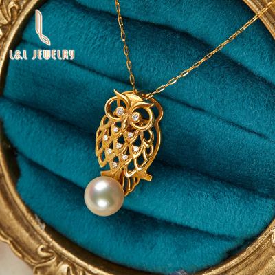 China Custom Designed Cute Akoya Pearl Necklace Adjustable Link 18K Gold Grade Owl Seawater Pearl AAA Lovely Chain For Women Gift for sale