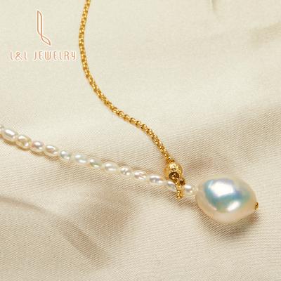 China 2022 Hot Popular CLASSIC 18K Gold Fashion Design AAA Grade Freshwater Baroque Pearl Necklace Adjustable Link Chain For Women Gift for sale