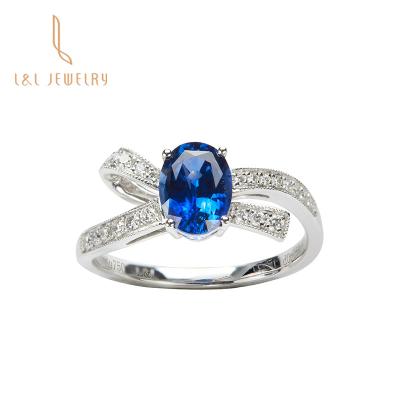 China CLASSIC Jewelry 18K Luxury High Quality White Solid Gold Sapphire Royal Blue Corundum Ring With Real Diamond For Wife Gift for sale