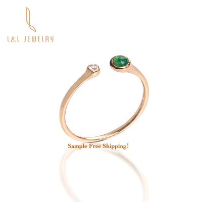 China Free Sample Shipping Romantic Round Natural Green 18k Yellow Gold Engagement Ring With Full Cut Diamond Cuff Ring Size Adjustable for sale