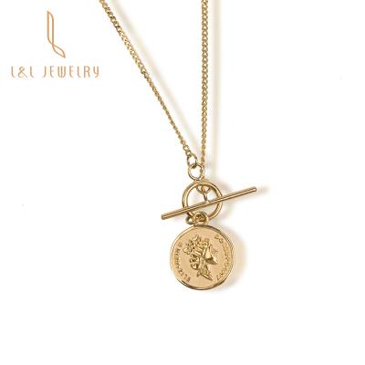 China Real/Sporty Elizabeth Coin Queen Necklaces Toggle Clasp Casual Solid 18K Gold Layered Necklaces For Women 20 Inches Vintage Necklace for sale