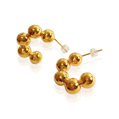 China Beautiful 18K Yellow Gold Minimalist CLASSIC Unique Solid Jewelry Women Semi Circle Gold Ball Stud Earrings For Party Daily Wear for sale