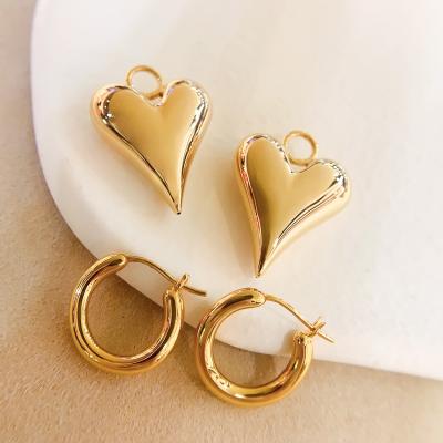 China High Quality Solid Minimalist Cute 18K Yellow Gold Cute Heart Earrings Jewelry Women Detachable Earrings For Party Gift Daily Wear for sale