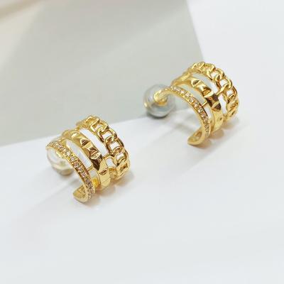 China CLASSIC unique solid minimalist 18K yellow gold style three layers semi circle stud earrings jewelry women earrings for party daily wear for sale