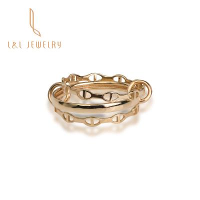 China Trendy Real 18K Gold Simple Triple-Layer Plain Yellow18K Gold Multilayer Ring For Men And Women Couples for sale