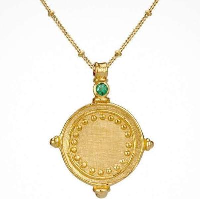 China CLASSIQUE 2022 Solid Gold 18K Retro Elegant Classic Natural Emerald Round Gemstone Pendant Fine Jewelry For Women Men For Daily Wear Gift for sale