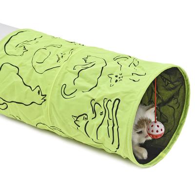 China Lovely Kitten Tunnel Toys With Ball Mini Hot Drop Shipping Pet Cat Tunnels Fun Wrinkled Toys Catnip Printed Green Tunnel Cat Toys Bulk for sale