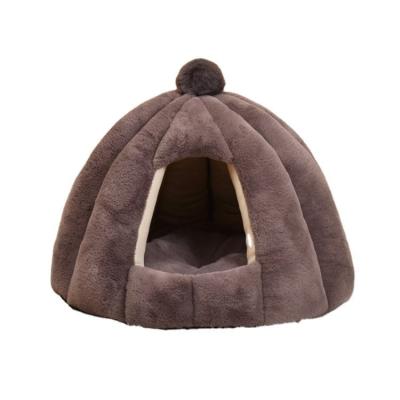 China Outdoor Sleeping Bed Cave Round Play Kennel Semi Enclosed Cats Plush Pumpkin Carpetnest Pet Bed for sale