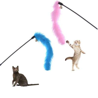 China Viable Random Color Cat Stick Toys Colorful Turkey Funny Feathers Lighter Cat Stick Interactive Pet Toys for Cat Playing Pet Toy for sale