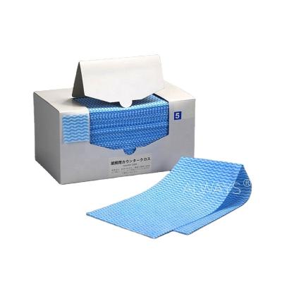 China 2021 hot sale disposable foodservice wipes reusable blue wave spunlace rayon fiber cleaning cloths for sale