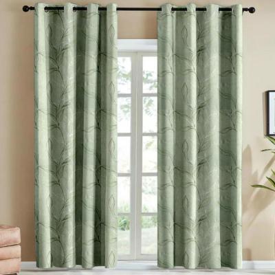 China Hot Selling 100%Polyester Blackout Pouch Green Jacquard Silk Printing Classic Curtain For Living Room for sale