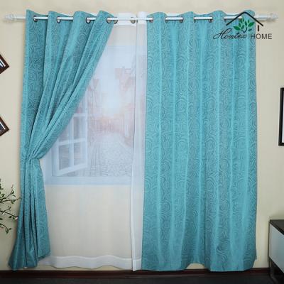 China Blue Floral Blackout Tab Top Window Treatment Custom Blackout Jacquard Draperies and Thermal Insulated Noise Reduction Drapes for sale