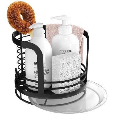 China Detachable Stainless Steel Kitchen Sink Cart Organizer Storage Sponge Soap Sweep Rack With Drain Pan Tray for sale