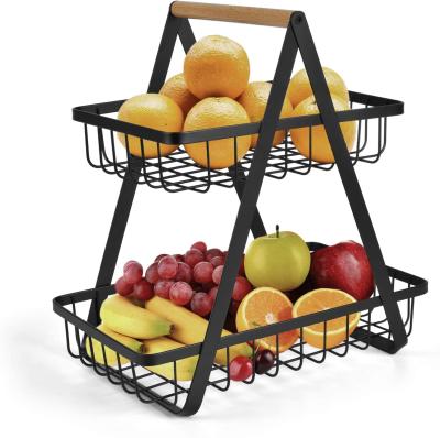 China 2-Tier Kitchen Countertop Fruit Basket Fruit Bowl Bread Basket Vegetable Rack For Kitchen Storage for sale