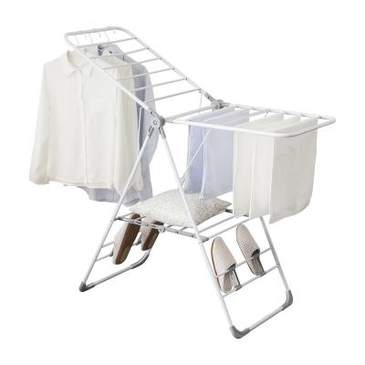 China ORZ0001 Foldable and Height-Adjustable Clothes Drying Rack Foldable Free Standing Laundry Rack with Height-Adjustable Gullwings for Bed Linen Clothing for sale