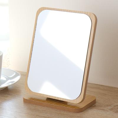 China Hot Selling Rectangle Compact Table Mirror Standing Wood Framed Desktop Mirror 90 Degree Rotating Mirror For Makeup Cosmetic 107973 for sale