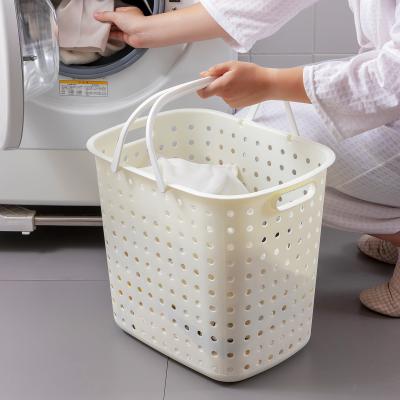 China Hot Selling Space Saving Mordern Laundry Tub Laundry Basket Plastic Portable Bathroom Bedroom Storage Home Wash Basket With Handle for sale