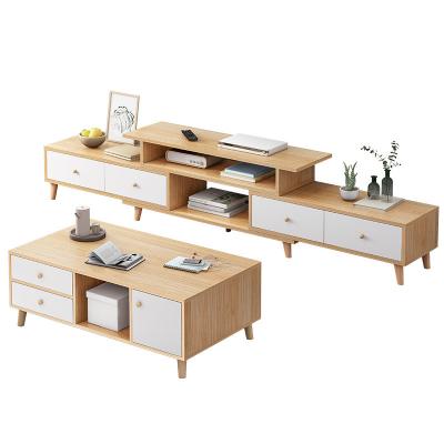 China (Other) Adjustable Modern Simple Wooden Tea Table TV Stands Wooden Telescopic Combination TV Cabinet Living Room for sale