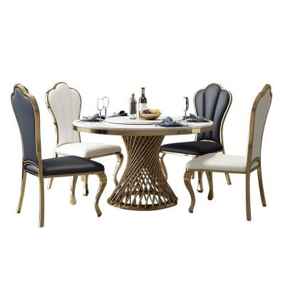 China Round dining table (the other) of new stainless steel dining table hotel restaurant adjustable light luxury marble household for sale