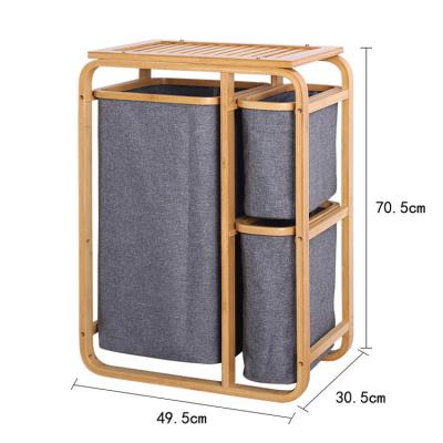 China Laundry Pop Organizer Modern Wood Material Laundry Sorter With Bamboo Handle for sale