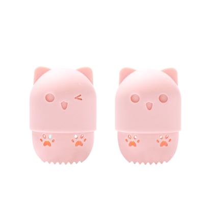 China Cute Cat Silicone Soft Makeup Sponge Container Beauty Sponge Travel Case Glass Makeup Sponge Container for sale