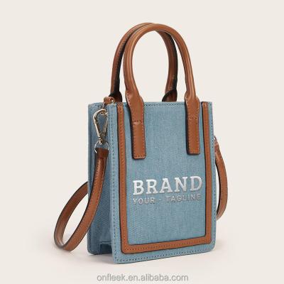 China 2022 Luxury High Quality Customized Denim Tote Leather Designer Handbags Famous Brands Tote Bags Purse and Logo Women Handbags Custom Made for sale