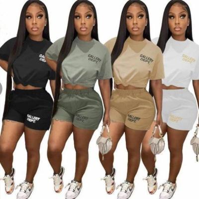 China Gold anti-pilling clothes supplier full cotton letter gallery department wholesale print for women 2 piece sets women t-shirt shorts sets women for sale