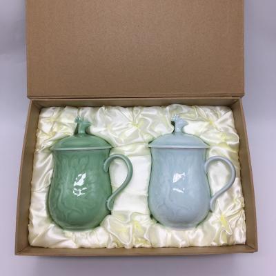 China Sustainable Peacock Design Celadon Mug Product Set of 6 for sale