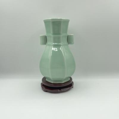 China Retro Art Deco Celadon Chinese Style Vase Luxury Geometric Octagon Home Decoration Vase for sale