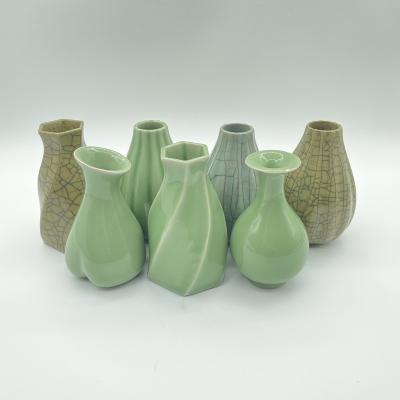 China Handmade Art Deco Chinese ceramic celadon table vase living room decoration features small vase for sale