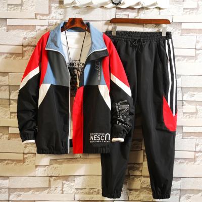 China Hot Selling Youth Patchwork Long Sleeve Patchwork Set 2 Pieces Men's Tracksuit Zipper-up Anti-Static for sale