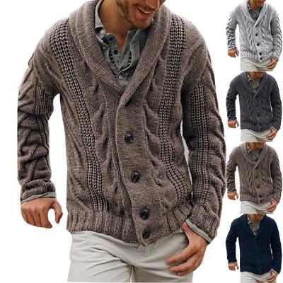 China Winter Casual Anti-wrinkle Acrylic Cable Knit Mens Lapel Neck Button Down Cardigan Sweaters for sale