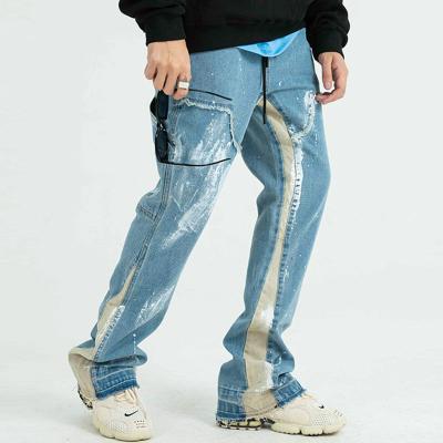 China 2021 breathable new street hip-hop trend splashed stitching jeans distressed ink Logo Sportswear Mens Casual Pants custom made for sale