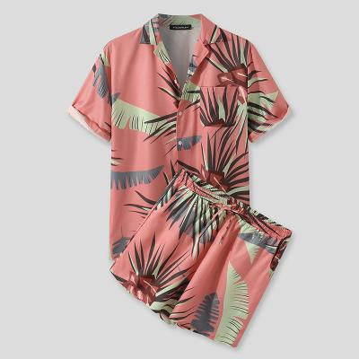 China Summer custom mens anti-pilling hawaiian style printing short sleeve button shirt and beach nylon shorts set for men for sale