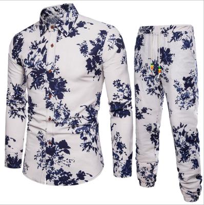 China Breathable Men's Suit Holiday Set Europe Long Breeches Patchwork Male Festival Canvas Slim Shirt Autumn New Men Dress Suit 2021 for sale