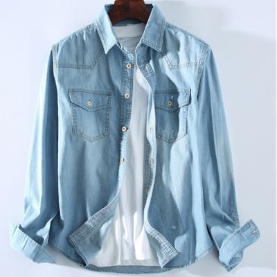 China 2021 Fashion Denim Long Sleeve Anti-pilling Men's Casual Shirts for sale