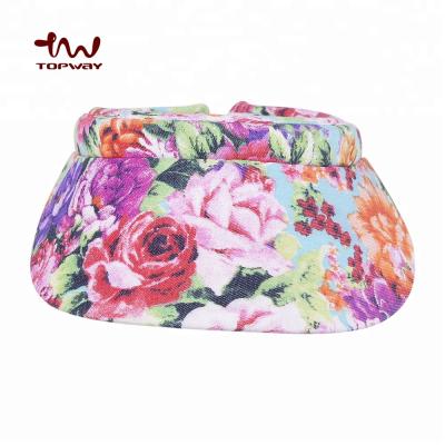 China Bill Clip On Style Sun Visor Custom Plastic Floral Printed Wide Brim Hat for sale