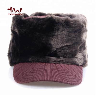 China Custom JOINT Gorros Rusos Logo Round Brim Fur Ushanka Cap Style Hats With Sun Visor For Winter Hat for sale