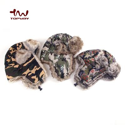 China Wholesale Custom Camouflage Winter Fur Bomber Hats Mens Thermal Headwear JOINT With Earflap for sale