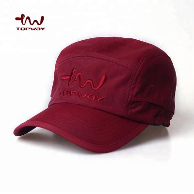 China Custom Embroidery Waterproof 5 Panel Sports Caps Hats With Adjustable Elastic String for sale