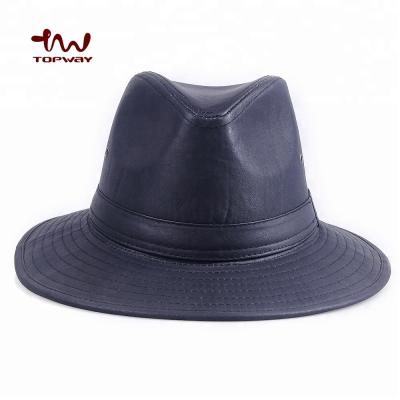 China Black Leather Men's Formal Hats Plain Character Logo Wide Brim Cowboy Hats Fedora Hat For Men Customized Wholesale Cheap PU for sale