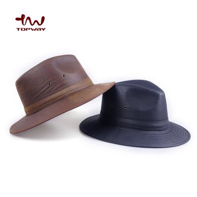 China Vintage Custom Cheap Antique Felt Hat Character Bucket PU Fedora Hats For Cowboy Mens Wide Brim Hard Cool Brass Leather for sale