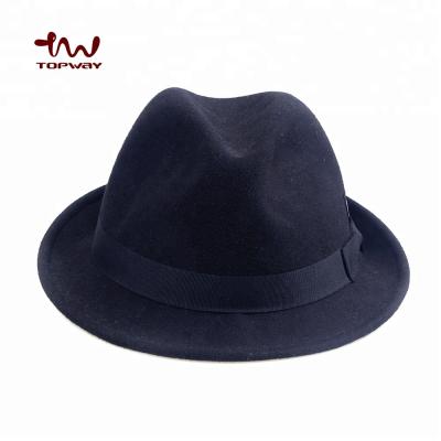 China Character Unisex Wool Felt Bun Brim Short Fedora Hat Soft Hat With Bowknot Ribbon for sale