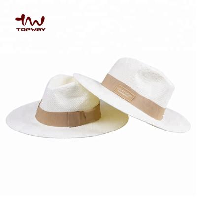 China Striped Gentlemen's Party White Paper Straw Fedora Hats With Ribbon Formal Felt Hat for sale