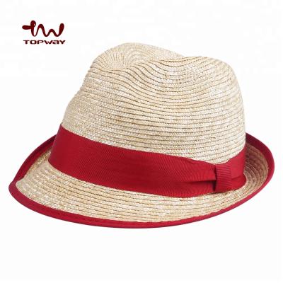 China Short Brim Straw Hat For Women Ladies Mexican Paper Straw Hat Beachwear Custom Made Warm Hawaiin Striped Small With Red Ribbon Band for sale