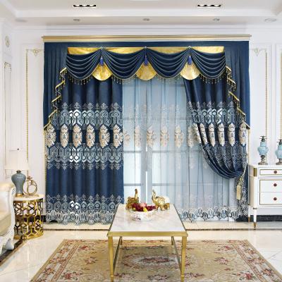 China Blackout Curtains Blackout Luxury Blackout Curtains Blackout Embroidery Blackout Curtains Sea Blue Curtains with Tulle and Valance for Living Room for sale